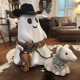 Ghost Walking Dog Statue, Ghost Walking His Ghost Dog, Halloween Ghost Dog Statues, Spooky Ghost Dog Halloween Figurine, Home Tabletop Decorations