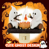 Ghost Campfire Flickering Night Light, Ghosts Campfire Flicker Flame Halloween Nightlight, 3D LED Small Electric Faux Campfire Night Light, Halloween Nightlight Indoor Decorations for Family Friends Download 1 Videos