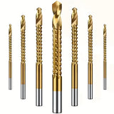 6pcs Titanium Twist 3 to 8mm Saw Drill Bit Set, High Speed Steel Pulling Carpenter Wood Metal Plastic Cutting Hole Sawtooth Twist Bits Groove Drills Tool