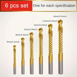 6pcs Titanium Twist 3 to 8mm Saw Drill Bit Set, High Speed Steel Pulling Carpenter Wood Metal Plastic Cutting Hole Sawtooth Twist Bits Groove Drills Tool