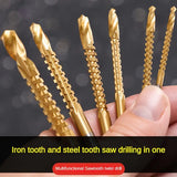 6pcs Titanium Twist 3 to 8mm Saw Drill Bit Set, High Speed Steel Pulling Carpenter Wood Metal Plastic Cutting Hole Sawtooth Twist Bits Groove Drills Tool