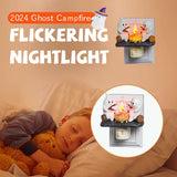 【Halloween Gift】Ghost Campfire Flickering Night Light, Ghosts Campfire Flicker Flame Halloween Nightlight, Faux Campfire Night Light Plug into Wall