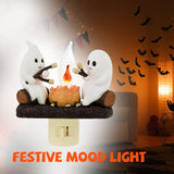 【Halloween Gift】Ghost Campfire Flickering Night Light, Ghosts Campfire Flicker Flame Halloween Nightlight, Faux Campfire Night Light Plug into Wall