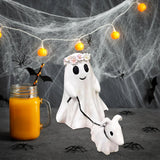 Ghost Walking Dog Statue, Ghost Walking His Ghost Dog, Halloween Ghost Dog Statues, Spooky Ghost Dog Halloween Figurine, Home Tabletop Decorations