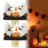 【Halloween Gift】Ghost Campfire Flickering Night Light, Ghosts Campfire Flicker Flame Halloween Nightlight, Faux Campfire Night Light Plug into Wall