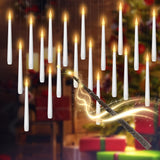 6/12/20pcs Flameless Taper Floating Candles With Magic Wand Remote Timer, Battery Operated Hanging Window Candles Flickering, 6.7" LED Electric Candles For Christmas Halloween Decorations