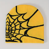 Spider Web Jacquard Y2K Beanie Gothic Unisex Elastic Knit Hat Casual Couple Beanies Windproof Skull Cap For Women & Men